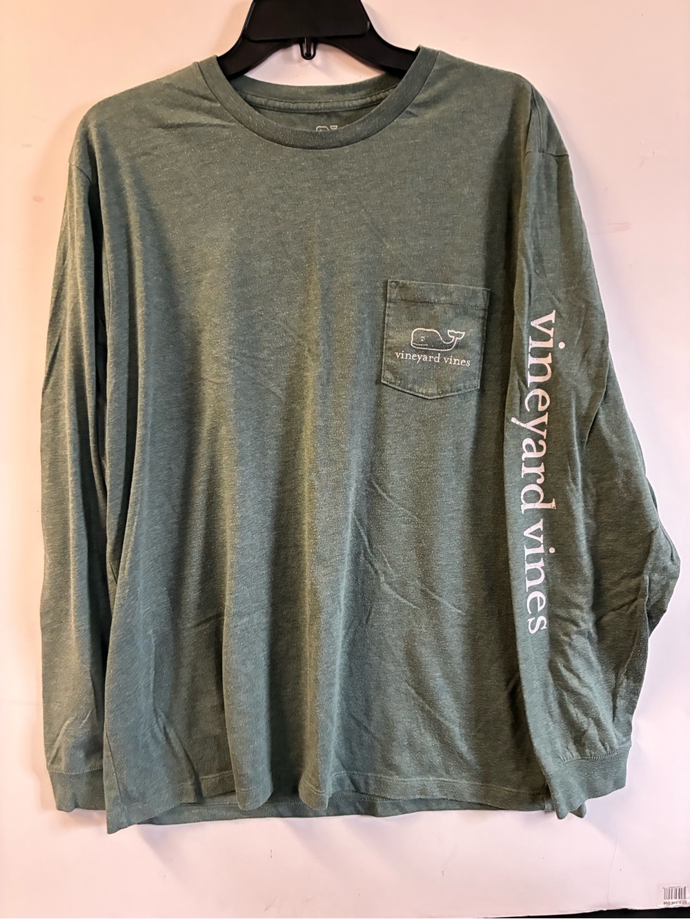 Vineyard Vines Men's Long-Sleeve Pocket Tee in Sage Green with Sleeve Logo